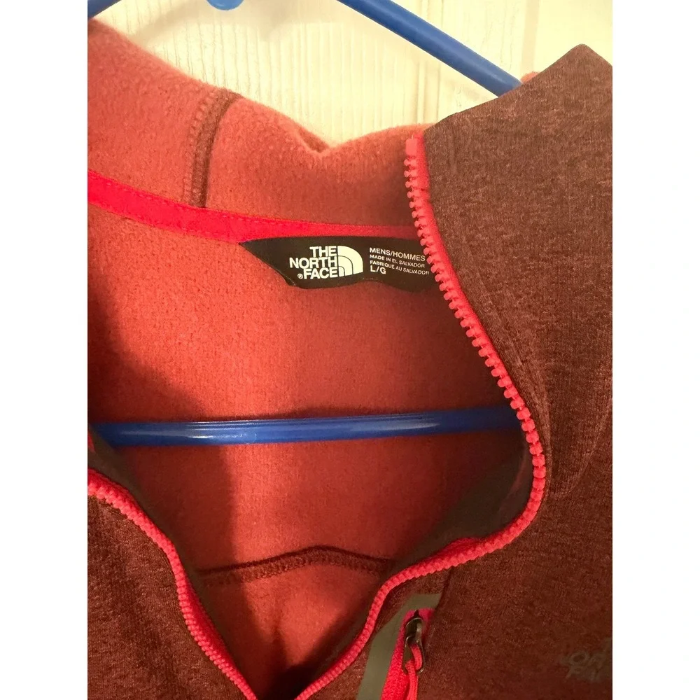 The North Face Mens Full Zip Fleece Hoodie Burgundy Red Gray Jacket Large L/G - Picture 2 of 6